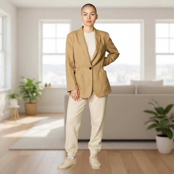 M.M. LaFleur Drawstring Waist Pale Yellow Blazer Size 12 - Picture 2 of 16